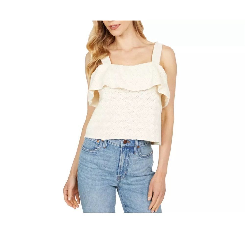 MADEWELL WOMEN'S CREAM SLEEVELESS COTTON RUFFLED TANK TOP XXS
